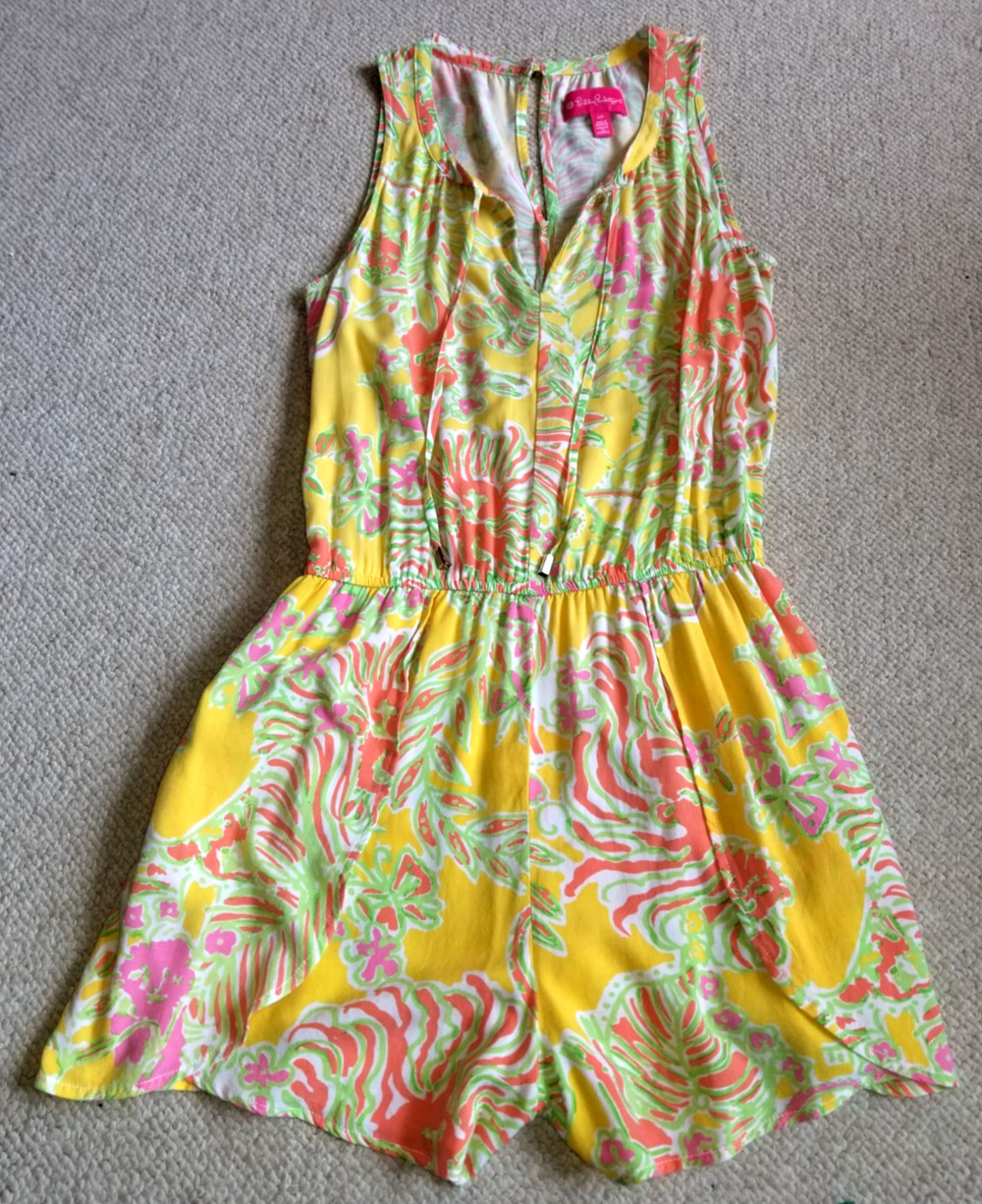 Womens Romper-LILLY PULITZER for TARGET-yellow 'Happy Place' rayon 'Challis'-S